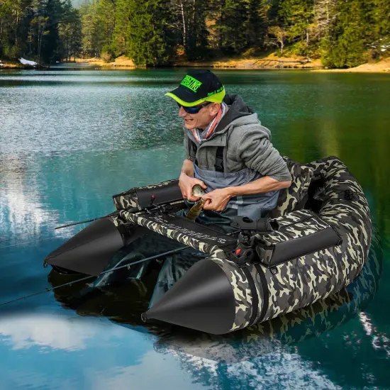 Camouflage Inflatable Fishing Boat with Adjustable Rod Holder and Storage Bags {2}