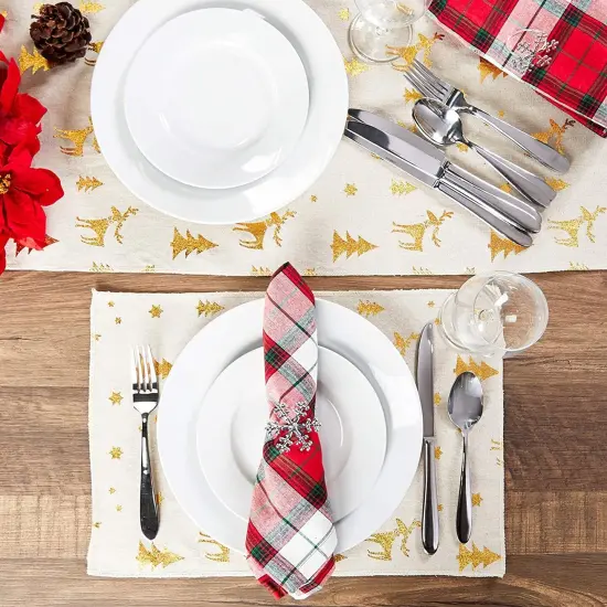 Juvale Set of 6 Christmas Gold Foil Placemats and Dining Table Runner {3}