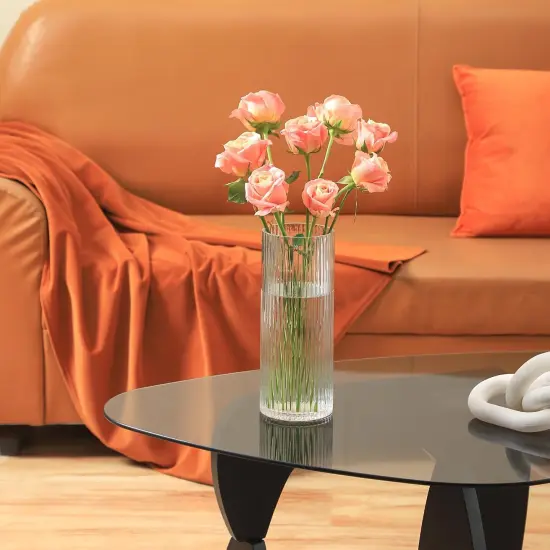 Clear Glass Vase, Glass Flower Vase, Ribbed Glass Vase, Clear Vase, Tall Cylinder Glass Vases for Centerpieces, Living Room, Dining Table, Office, Wedding, Bookshelf Decoration, 9.8 Inches {3}