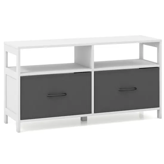 Gray White MDF 2 Drawer Dresser with Open Shelves and TV Stand Use {1}