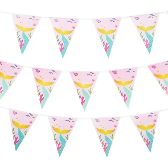 Mermaid Party Banners for Girls Birthday (11 ft, 3 Pack) Pink {1}