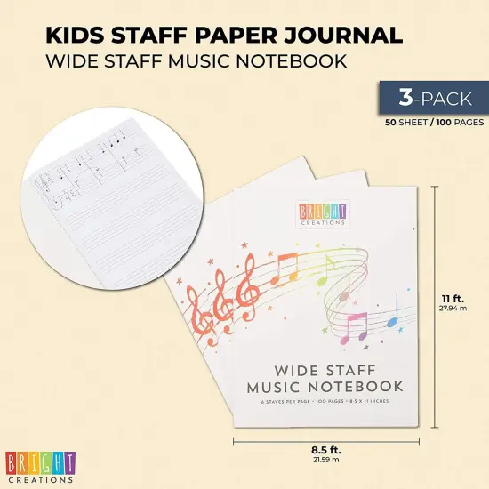 Music Composition Notebooks, Manuscript Staff Paper for Kids, 50 Sheets (3 Pack) Black {2}