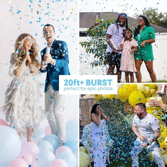 Gender Reveal Confetti Cannon - Heart Shaped Confetti Poppers - Blue 4 Pack - Baby Boy Gender Reveal Party Poppers Party Cannons Shooter Blaster {4}