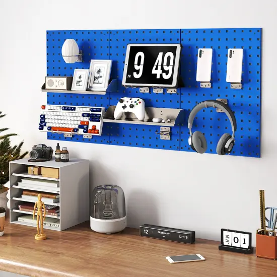 28 Pieces Wall-Mounted Pegboard Kit with 2 Storage Shelf Ideal for Garage Workshop Navy {1}
