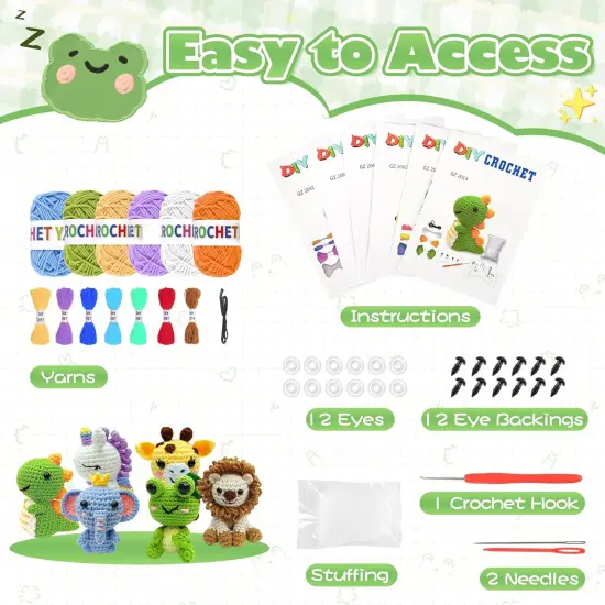 Crochet Kit for Beginners - Crochet Starter Kit with Step-by-Step Video Tutorials, Learn to Crochet Kits for Adults and Kids, DIY Knitting Supplies, Six Pack Animals {2}