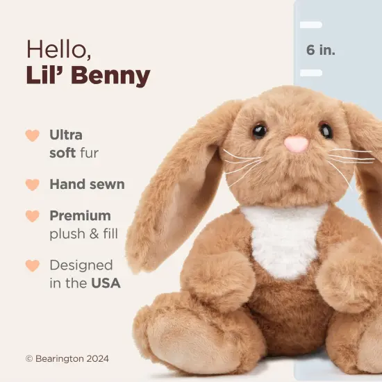 Bearington Lil' Benny The Rabbit Plush, 6 Inch Stuffed Bunny Rabbit, Small Easter Stuffed Animals, For Ages 1-14 Brown {2}