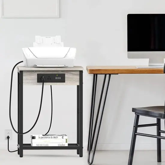 Set of 2 End Tables with Charging Station - Adjustable Nightstand, Sturdy Steel Frame & Water-Resistant Top for Bedroom, Living Room, Sofa {6}