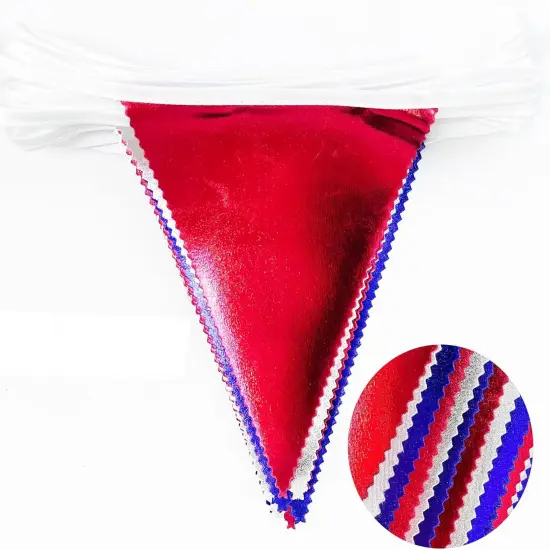 Red White Silver Party Decorations Metallic Fabric Triangle Pennant Banner Flag Bunting Garland for Graduations 4th of July American USA National Day Patriotic Veterans Birthday Outdoor Party Supplies {3}