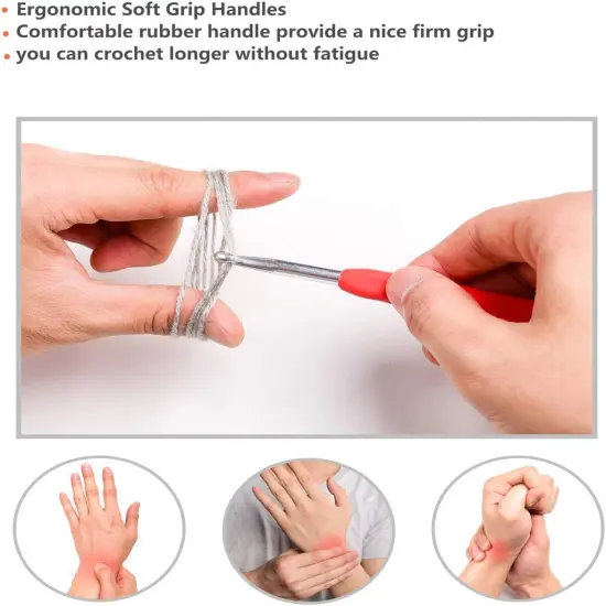 Crochet Hooks Set, 14 Sizes 2mm(B)-10mm(N) Ergonomic Crochet Needles with Case for Arthritic Hands, Extra Long Crochet Kit {3}