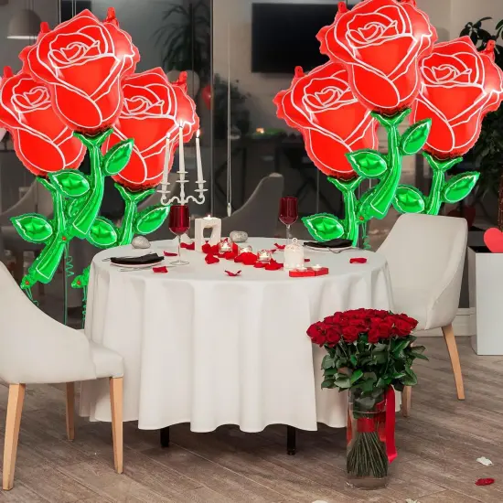 6 Pcs Red Rose Balloons,37 Inch Giant Rose Foil Balloons Rose Shaped Balloons,Red Rose Flower Balloon Valentines Day Balloon for Birthday Wedding Valentines Day Flower Theme Party Decoration {2}