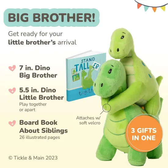 Tickle & Main 3 Piece New Big Brother Gift for Boys, Includes Big Brother/Little Brother Dinosaur Stuffed Animals with Storybook for Announcing a New Sibling, Educational and Engaging, Ages 1-14 {2}