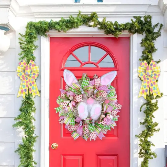 2PCS Easter Wreath Bows, Spring Easter Yellow Bows for Wreath Easter Eggs Wreath Bows Easter Bows for Front Door Spring Dot Tree Bows for Indoor Outdoor Decor {3}