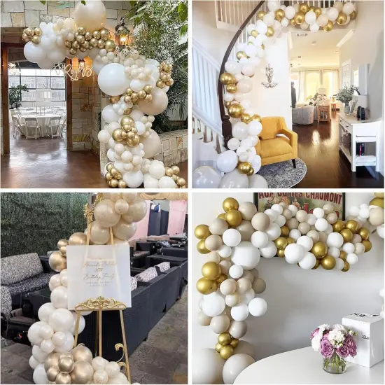 White and Gold Balloons, 12 Inch White Sand Gold Metallic Latex Balloons, Beige Gold Party Balloons {4}