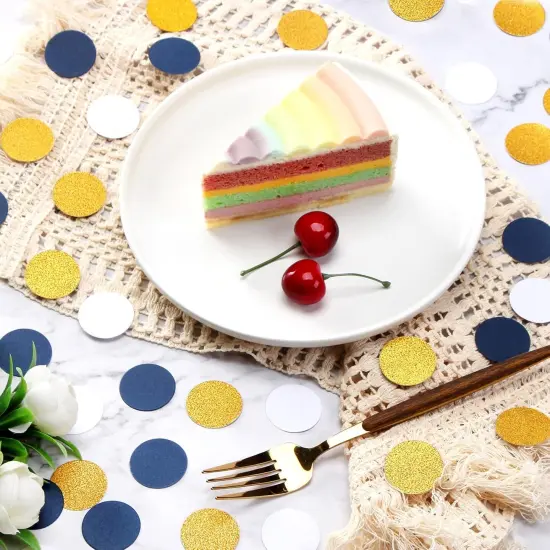 Navy Blue White Gold Confetti Birthday Decorations for Boys Glitter Paper decor Sprinkles Biodegradable Table Confetti Round for Graduation Wedding Baby Shower Party Lasting Surprise 300pcs {3}