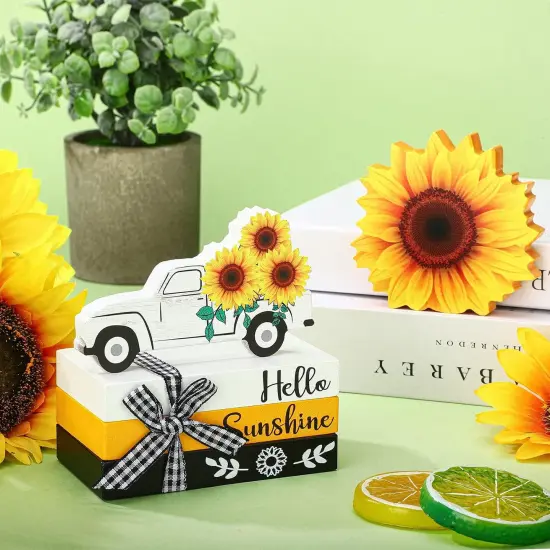 5 Pcs Sunflower Table Decorations Summer Tiered Tray Decor Mini Wooden Decorative Books Stack with Twine with Wood Truck Sign for Home Kitchen Shelf Tabletop Centerpieces {4}