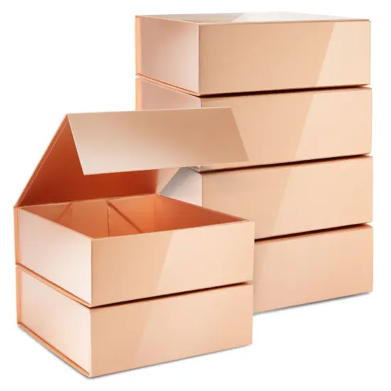 6 Pack Proposal Boxes with Lid for Groomsmen, Bridesmaid, 9.5 x 9.5 x 3.5 Inch Square Glossy Rose Gold Magnetic Gift Box for Parties, Retail {1}