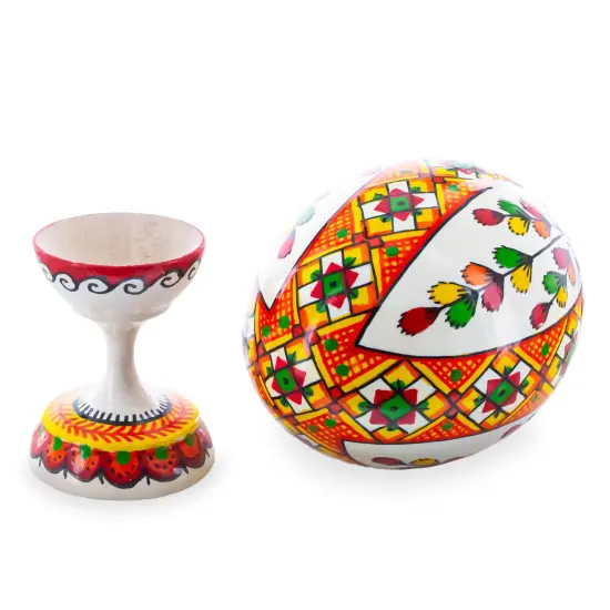 Willow Ukrainian Wooden Easter Egg Pysanka on a Stand 3.75 Inches {3}