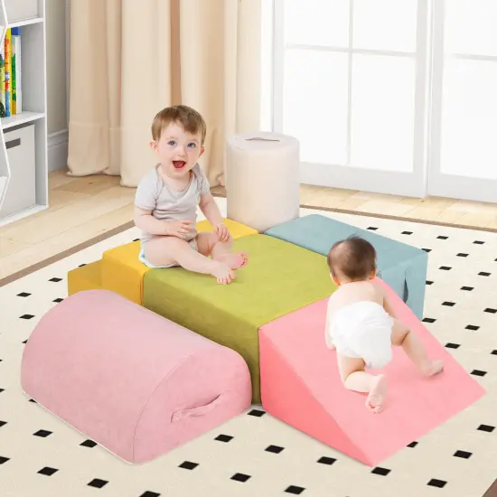 6-Piece Baby Climbing Blocks Play Set with High-Density Foam Ideal Educational Gift for Kids Macaron {1}