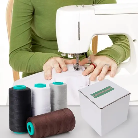 Serger Thread, All-Purpose Sewing Thread, Polyester Thread for Sewing Machine, 4 Cones of 3000 Yards Each Spool,Cone Thread for Sewing Machine 140S/2 (Black,White,Brown,Grey) {3}