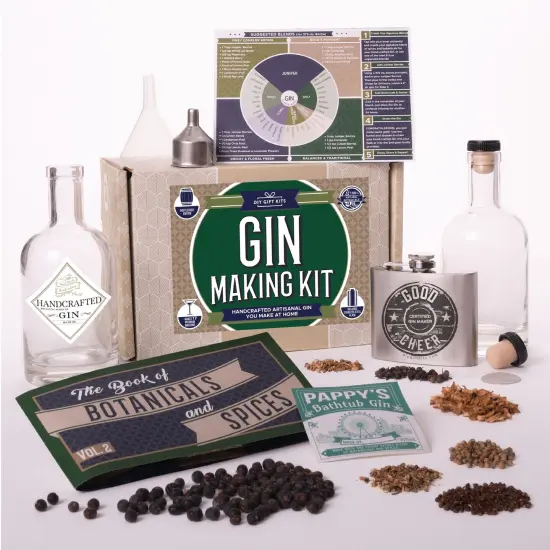 DIY Gift Kits Real Gin Making Kit, Gin Infusion Kit with 6 Botanicals & Spices, Stainless Steel Flask, & Funnel, Handcrafted Artisanal Gin, Mixology Set for Bartender & Adults, Gift for Men & Women Multicolor {1}