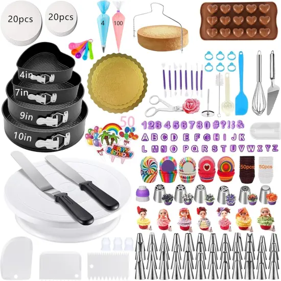 540PCS Cake Decorating Kit - Baking Supplies with 4 Springform Pans, Rotating Turntable, Decorating Tools, Cake Baking Supplies Set for Beginners {1}