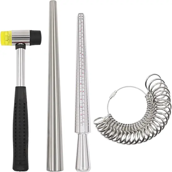 Ring Sizer Mandrel Measuring Tool Steel Ring Sizing Gauge Sizers Set Rubber Jeweler's Mallet Hammer Metal Finger Size Stick Wire Wrap Rings Tools Jewelry Making Kit {1}