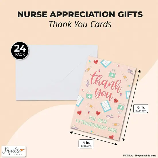 Nurse Appreciation Thank You Cards with Envelopes, 6 Designs (4 x 6 In, 24 Pack) Multicolor {2}