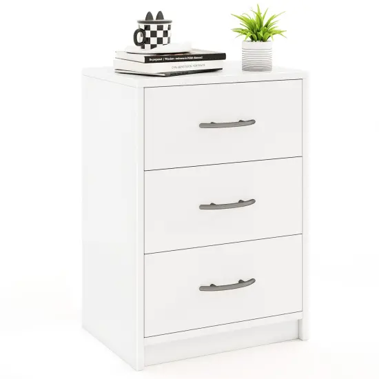 White Engineered Wood 3-Drawer Nightstand for Bedroom & Living Room {1}