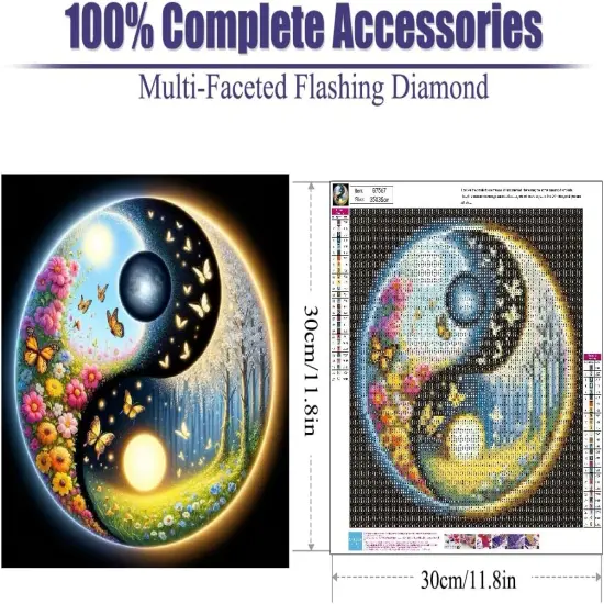 5D Diamond Art Kits for Adults, Sun and Moon Diamond Painting Kits for Beginners, DIY Butterfly Adult's Diamond Painting with Round Gem Art Kits for Gift Home Wall Decor 14x14 Inch {2}