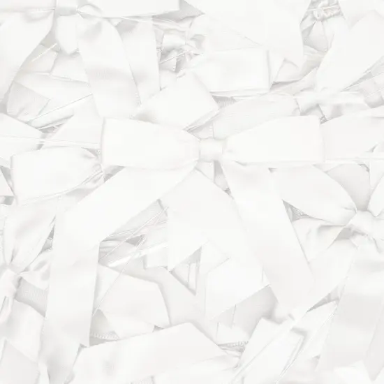 100-Pack Twist Tie Bows - White 3" Satin Ribbon Small Bows For Gift Wrapping Treats Party Favors Craft Decoration {7}