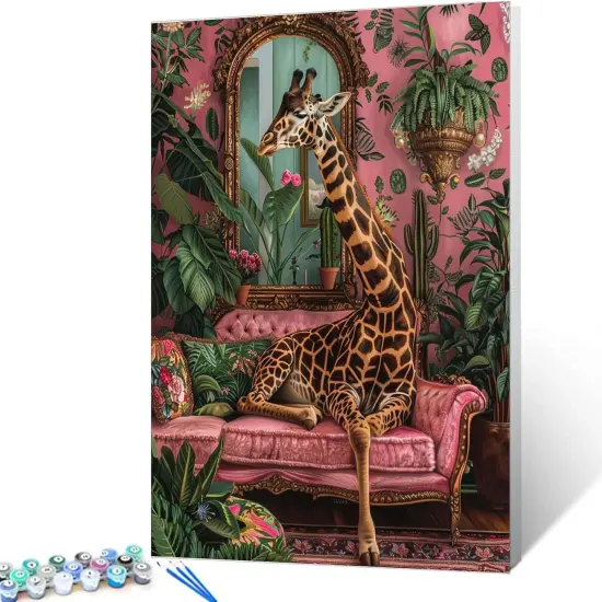 Cute Giraffe Paint by Numbers Botanical Paint by Numbers Kits Children,Cactus Tree Painting Art Craft on Canvas with Brushes Acrylic Pigment Drawings Gift Without Framed 16''W x 20''H {1}