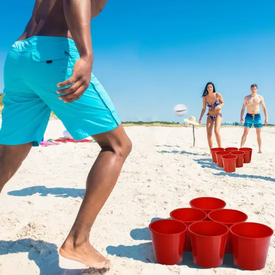 Giant Yard Pong Game Set with 12 Buckets and 2 Balls Outdoor Indoor Party Game for All Ages {2}