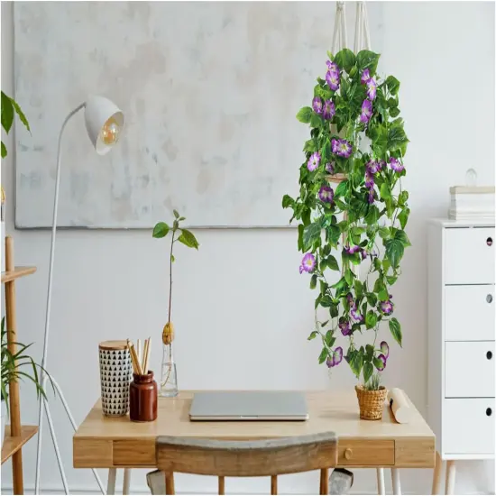 Artificial Vines 15Feet Silk Flower Summer Garland for Outdoors Purple Morning Glory Vine Artificial Flowers Hanging Plants Garland {4}