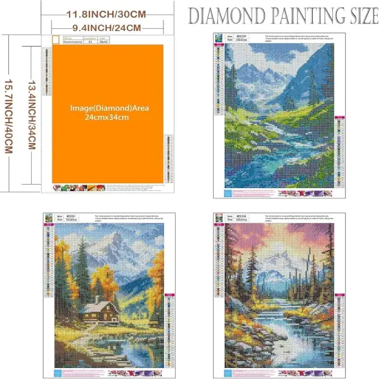 Diamond Art Kits for Adults - 3 Pack Landscape Diamond Painting Kits for Adults, 5D Round Full Drill Landscape Gem Art, Paint by Diamonds Pictures DIY Crafts Kits 12x16inch {4}