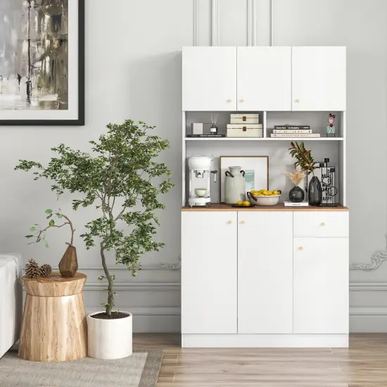 White MDF Engineered Wood Kitchen Pantry Cabinet with Power Outlets {2}
