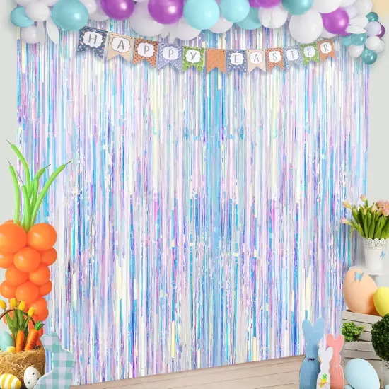 Neon Iridescent Streamers - 2 Large, 3.2x6.5 Feet, Iridescent Party Decorations | Iridescent Fringe Decorations for Home {1}