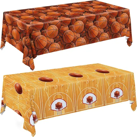 Basketball Party Supplies Set: Basketball Party Decorations & Party Favors, Includes 2-Pack Basketball -Themed Tablecloths for Kids 1st Birthday, Basketball Disposable Table Covers 54 x 108 Inch {1}