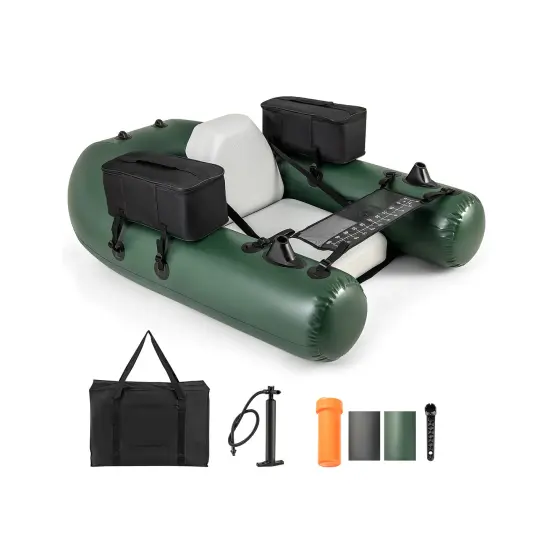 Camouflage Inflatable Fishing Float Tube with Adjustable Backrest and Storage Pockets {1}