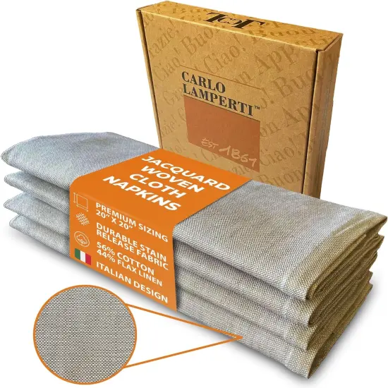 Premium Cotton Linen Napkins (Set of 4) 56% Cotton 44% Linen Light Sage Napkin 20"x20" Soft Durable Jacquard Woven Cloth Stain Release Fabric, Machine Washable, Table Linens {1}