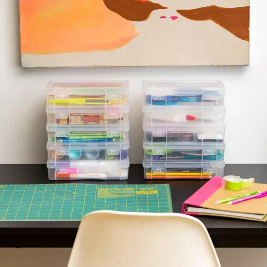 USA Pencil Case Box Storage Container for Organizing with Snap Lid, 10-Pack, Big Capacity Stackable Plastic Pen Pouch for Craft Hobby Art Supplies Journaling Stationery Sticker, Clear, Medium {5}