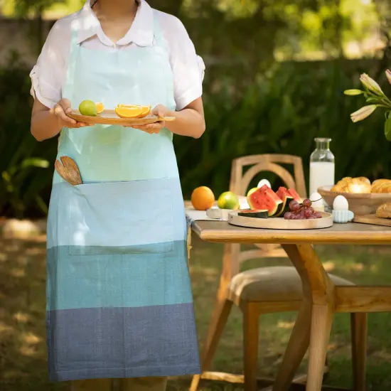 Waffle Blue Cotton Kitchen Apron - Stylish, Durable & Comfortable Kitchen Wear-35.8"L {1}