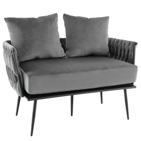 Velvet Woven Loveseat and Cozy 2-Seater Sofa with Metal Legs Gray {1}