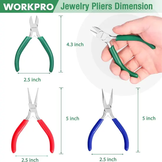 Jewelry Pliers Set, 3 Pack Jewelry Making Tool Kit- Needle Nose Plier/Chain Nose Plier, Round Nose Plier and Wire Cutter for Charm Bracelet, Jewelry Repair, DIY Crafts, Jewelry Making Supplies {2}