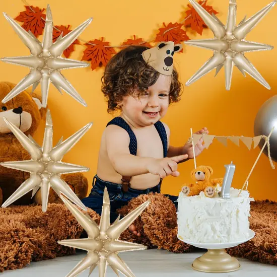 6 Pcs Caramel Colour Star Foil Balloons One-Piece 14-Pointed Star Balloons 4D Starburst Cone Mylar Balloons 22inch Christmas Birthday Wedding Wedding Anniversary Party Supplies(Caramel Colour) {4}