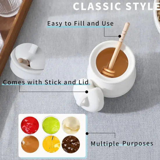 Ceramic Honey pot with Lid and Honey Dipper,Porcelain Honey Jar Easy to Clean and Dishwasher Safe,12oz (White) {5}