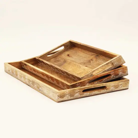 Wooden Tray (Nested) - Set of 3 Pcs - Natural {1}
