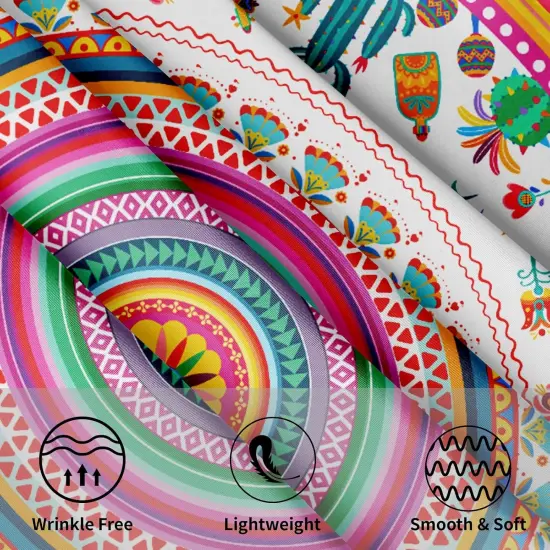 Colorful Mexico Round Table Cloth - Mexican Floral Tablecloth Cactus Stripes Lines Native Art Table Cover for Kitchen Party Picnic Dining Decor 60 Inch {3}