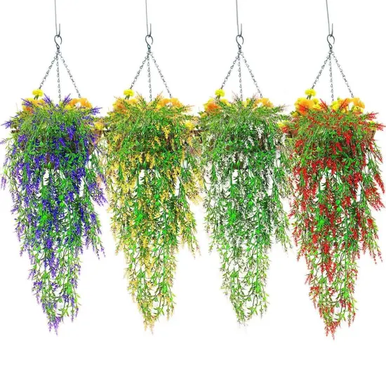 2x Artificial Hanging Flowers Vine Plant Home Garden Indoor Outdoor Decor Yellow {2}