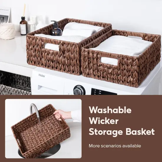 Large Spring Wicker Basket, Waterproof Wicker Storage Basket, Odorless Plastic Woven Baskets for Organizing, Rectangle Rattan Baskets with Handle {3}