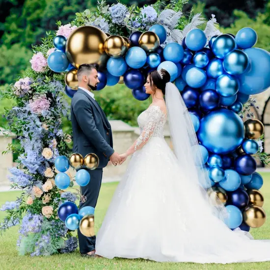 Blue Gold Balloon Arch Kit - Navy Blue Balloons Light Balloons Metallic Gold Balloons and Metallic Blue Balloons for Baby Shower Birthday Wedding Party Decoration {5}
